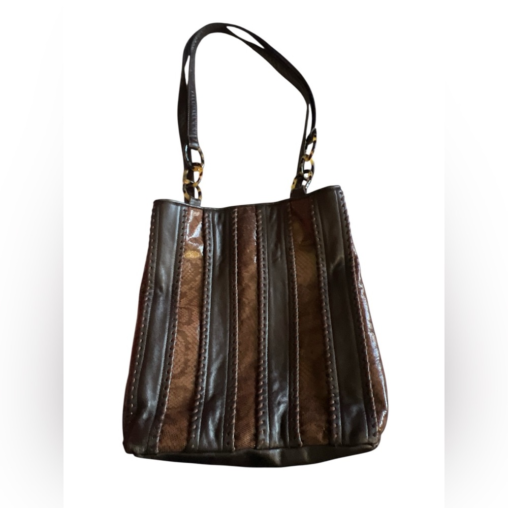 Vintage Sharif Tote Bag Brown Snake Detail
